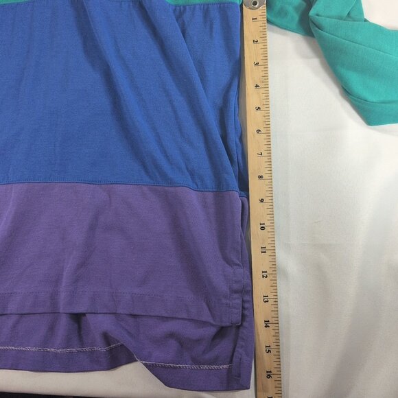 Sears Vintage 90s Green Blue Purple Striped Collared Long Sleeve Button M Medium - Picture 9 of 15